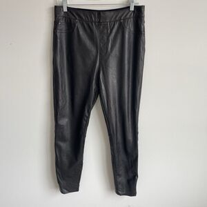 SPANX Faux Leather Punk Moto Biker Pants Skinny Ankle Pull On Sz Large Black